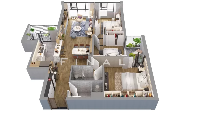 3D layout 3 bedroom BRG Diamond Residence