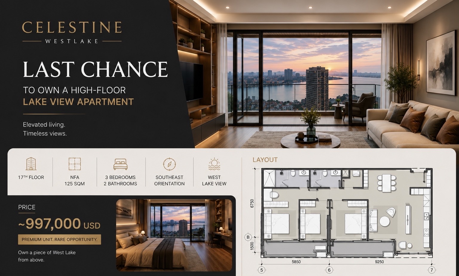 premium lake view apartment in celestine westlake