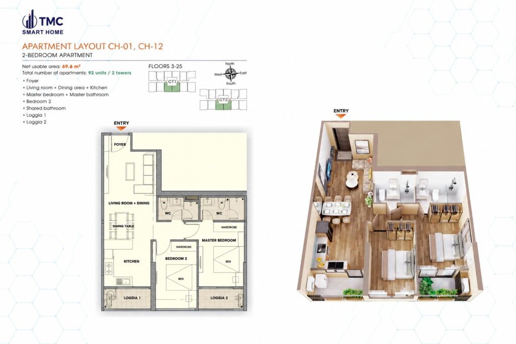 2 Bedroom layouts in TMC Smart home