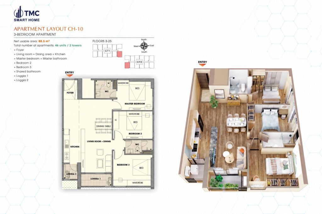 3 bedroom layouts in TMC Smart Home